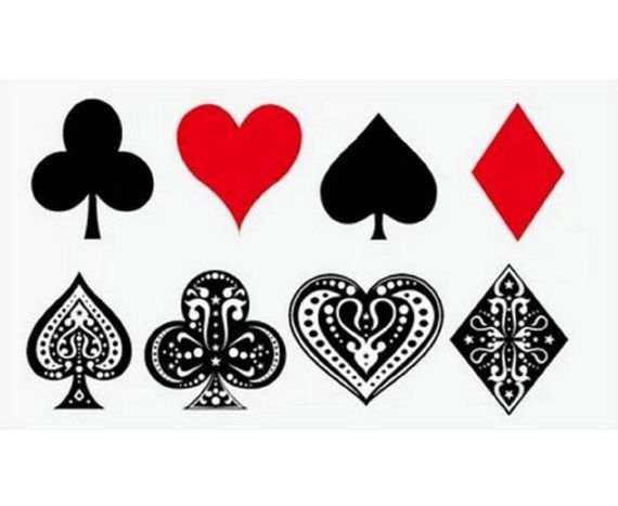 four card suits with hearts and spades on the sides, all in black and red