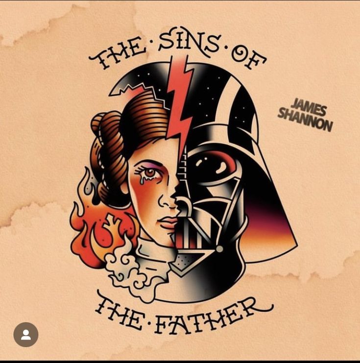 a star wars poster with the words, the sons of the father and darth vader