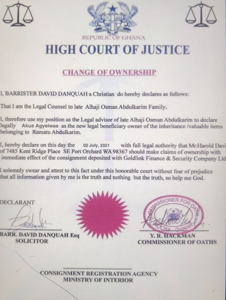 a certificate for the high court of justice