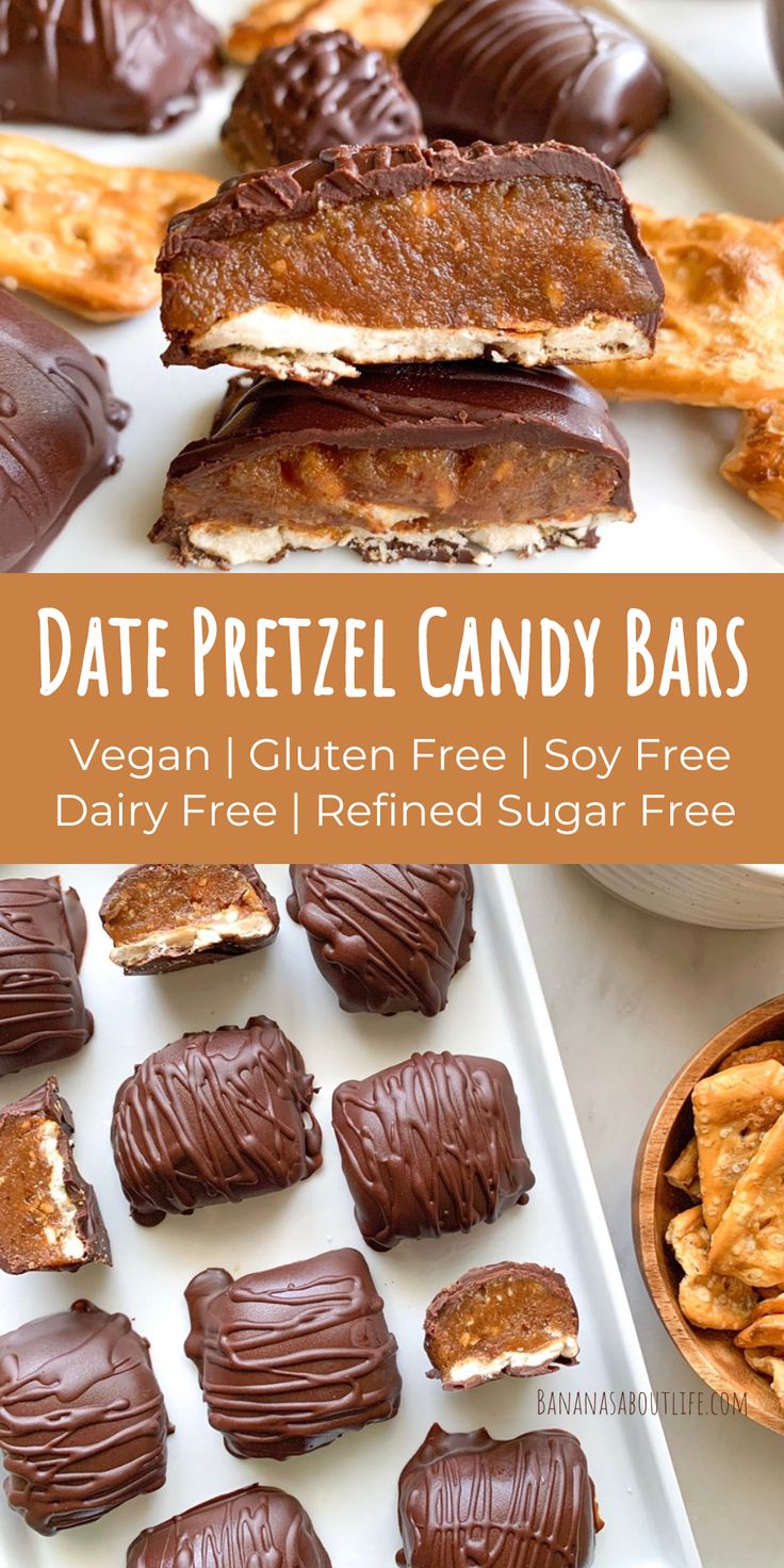 healthy candy bars with dates Bars With Dates, Date Candy, Dates Peanut Butter, Pretzel Candy, Peanut Butter Maple Syrup, Date Caramel, Healthy Candy, Healthy Sweet Treats, Lost 100 Pounds