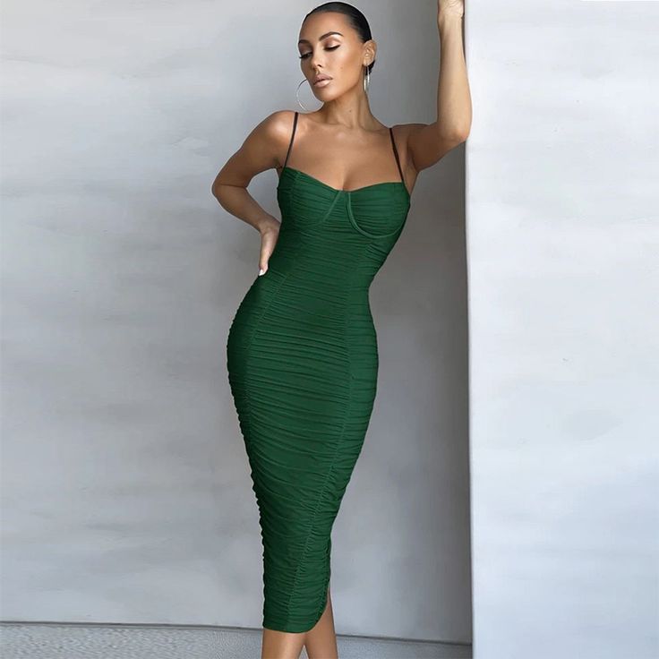 Green Bandage Dress, Fashion Draping, Green Corset, Bandage Dress Black, Summer Green, Bandage Midi Dress, Looks Party, Bandage Dress Bodycon, Ruched Midi Dress