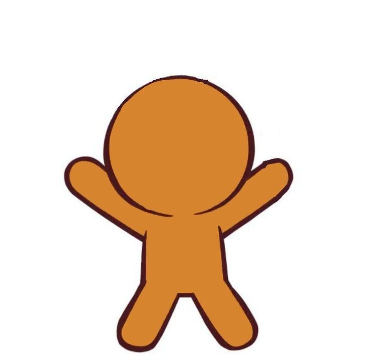 an orange cartoon character with one hand in the air