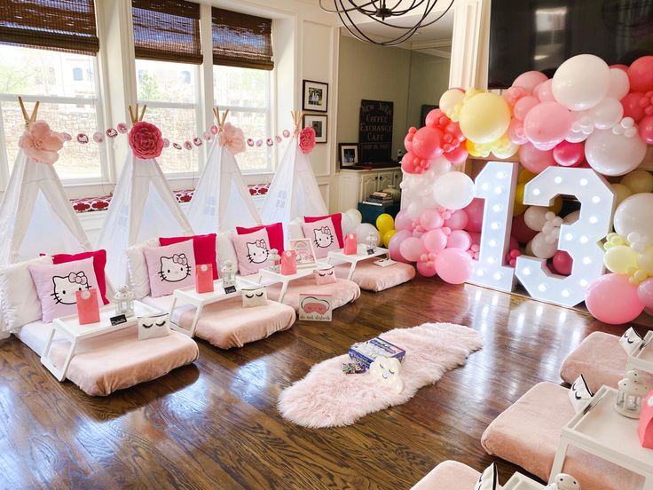 We provide luxury sleepovers Hello Kitty Themed Sleepover, Sanrio Sleepover Ideas, Tp Tent Birthday Party, Hello Kitty Sleepover Party, Sleepover Themed Birthday Party, Hello Kitty Sleepover Ideas, Hello Kitty Slumber Party, Teepee Tent Sleepover Party, Sleepover Party Tents