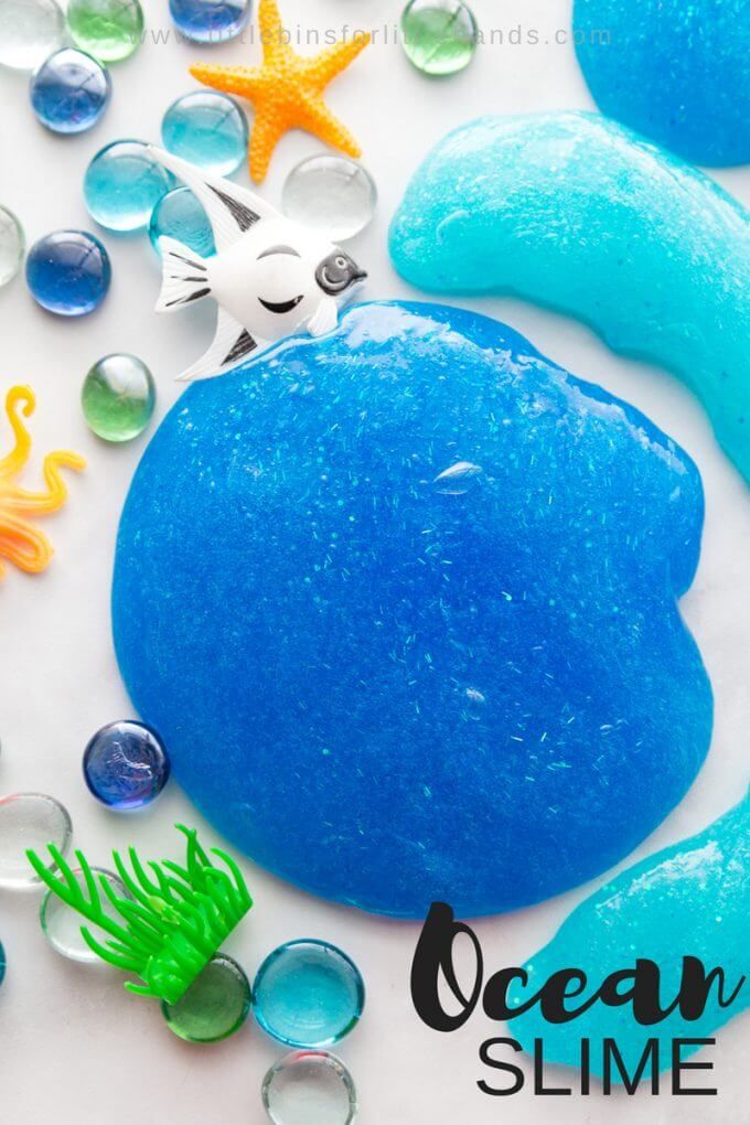 the ocean slime is blue and has sea animals on it