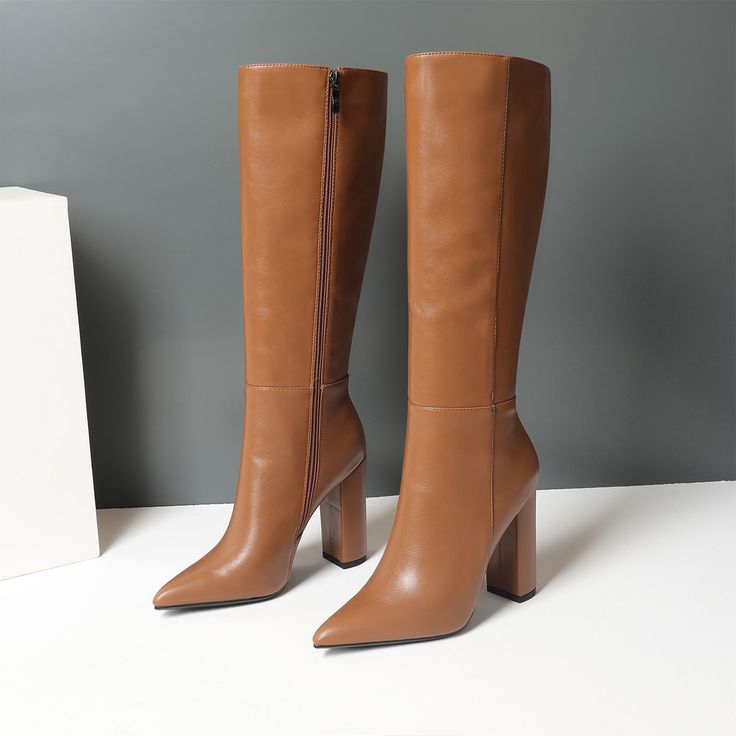 Shop Brown Pointy Toe Heeled Dress Mid Calf Boots Knee High Boot color Brown for  with worldwide Free shipping & Free return. Knee-length Winter Office Boots, Knee-length Winter Boots For Office, Winter Office Knee-length Boots, Brown Tall Knee-high Boots For Fall, Knee-length Fall Office Boots, Knee-length Boots For Spring Workwear, Spring Wide Calf Knee-length Heeled Boots, Knee-length Heeled Boots For Spring Workwear, Spring Knee-length Wide Calf Heeled Boots