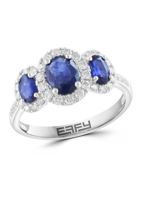 Indulge in the timeless elegance of this exquisite ring. Its lustrous 14-karat white gold band showcases an oval-cut sapphire, captivating with its deep blue hue. Accented by 42 sparkling diamonds, this ring exudes sophistication and grace. Its polished finish adds a radiant shine, making it a symbol of timeless beauty. | Effy 3/8 ct. t.w. Diamond and 1.32 ct. t.w. Sapphire Ring in 14K White Gold, 7 White Gold Band, Sparkle Diamonds, Gold Band, Blue Hues, Oval Cut, Deep Blue, Timeless Beauty, Sapphire Ring, Timeless Elegance