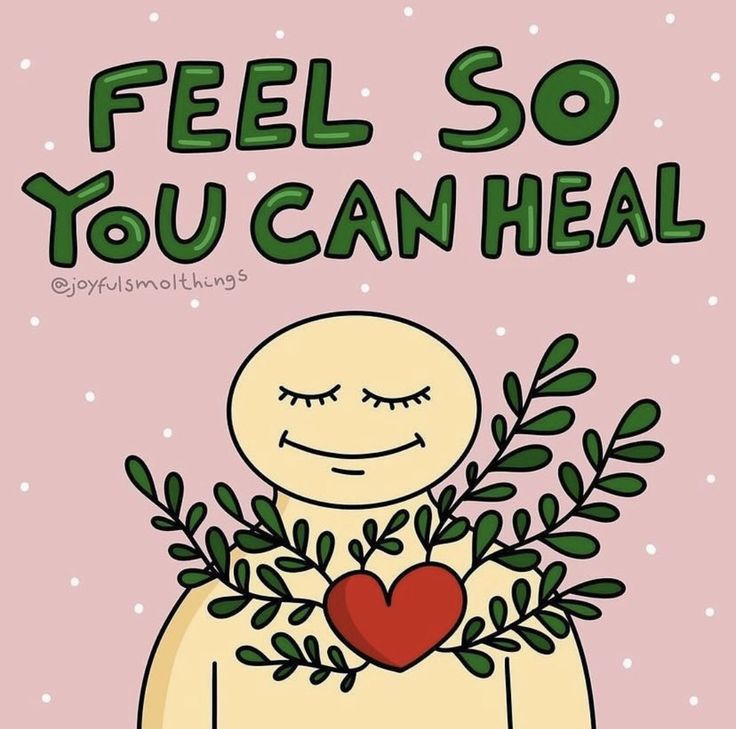 a cartoon character holding a heart with the words feel so you can heal