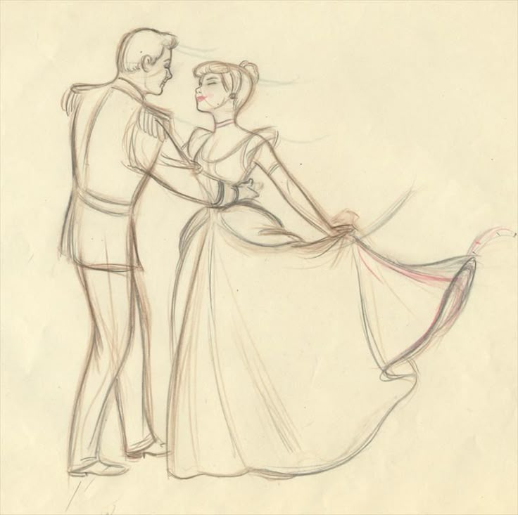 a drawing of a man and woman dancing