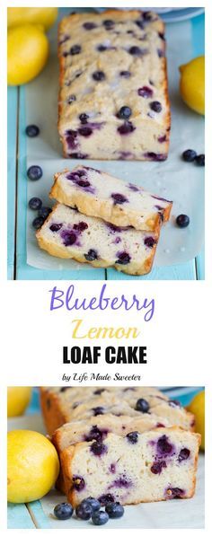 blueberry lemon loaf cake with fresh blueberries on top