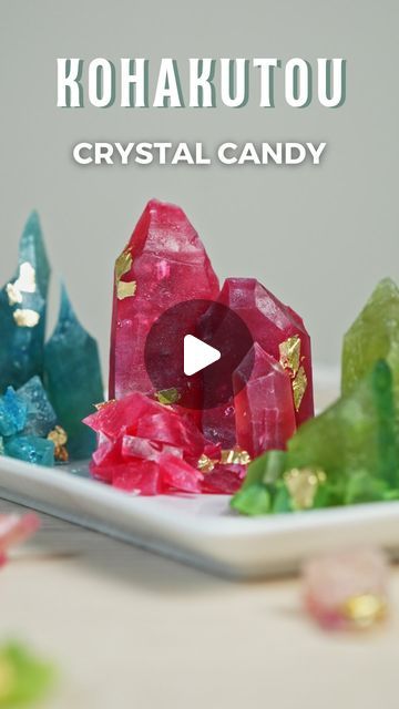 colorful rocks and crystals on a plate with the words koharutou crystal candy