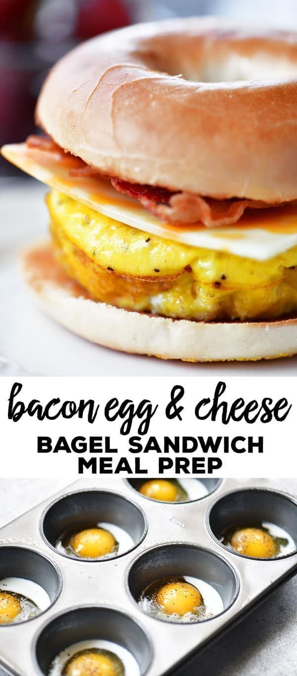 bacon egg and cheese bagel sandwich in muffin tins