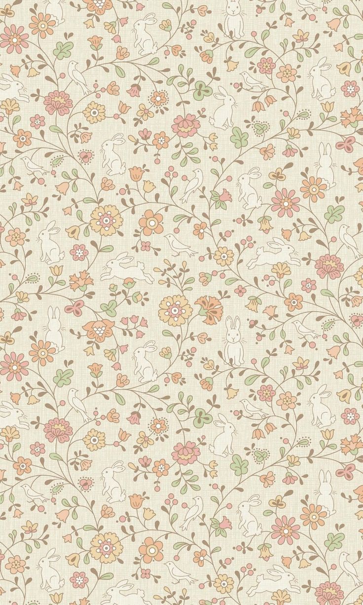 an old fashioned wallpaper with flowers and leaves on the side, in pastel colors