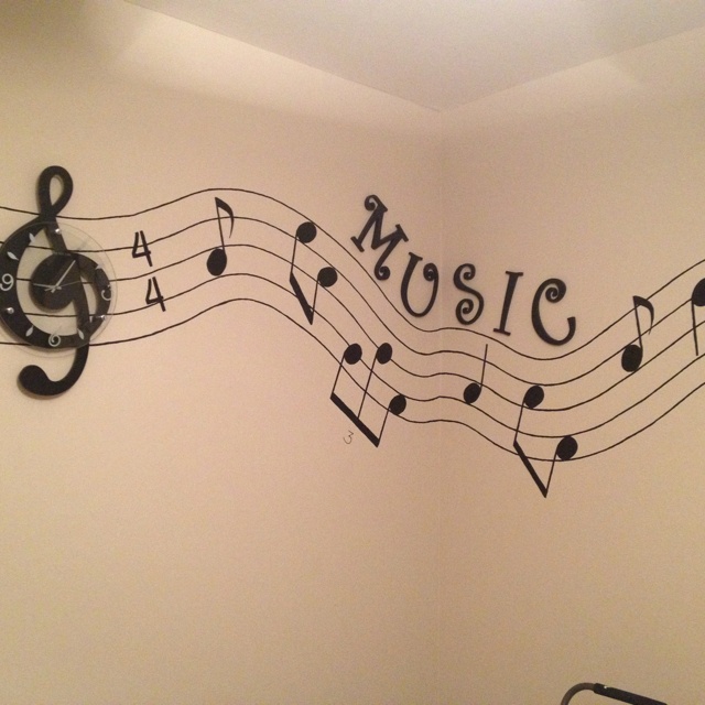 a wall with musical notes painted on it