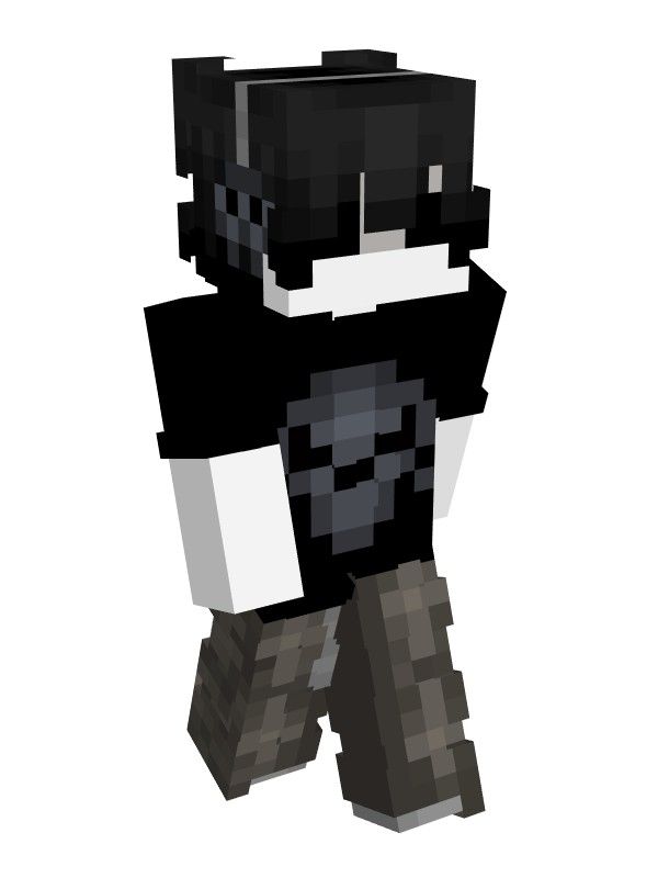 a black and white minecraft character standing in front of a white background