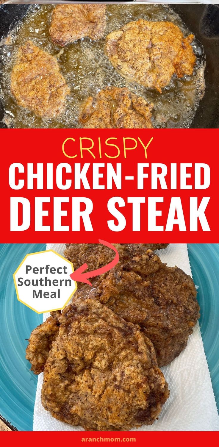 chicken fried venison steak on blue plate Chicken Fried Venison Steak, Country Fried Venison Steak, Country Fried Deer Steak, Chicken Fried Backstrap, Chicken Fried Deer Steak, Fried Deer Steak Recipes, What To Make With Deer Meat, Air Fryer Backstrap, Fried Deer Meat Recipes