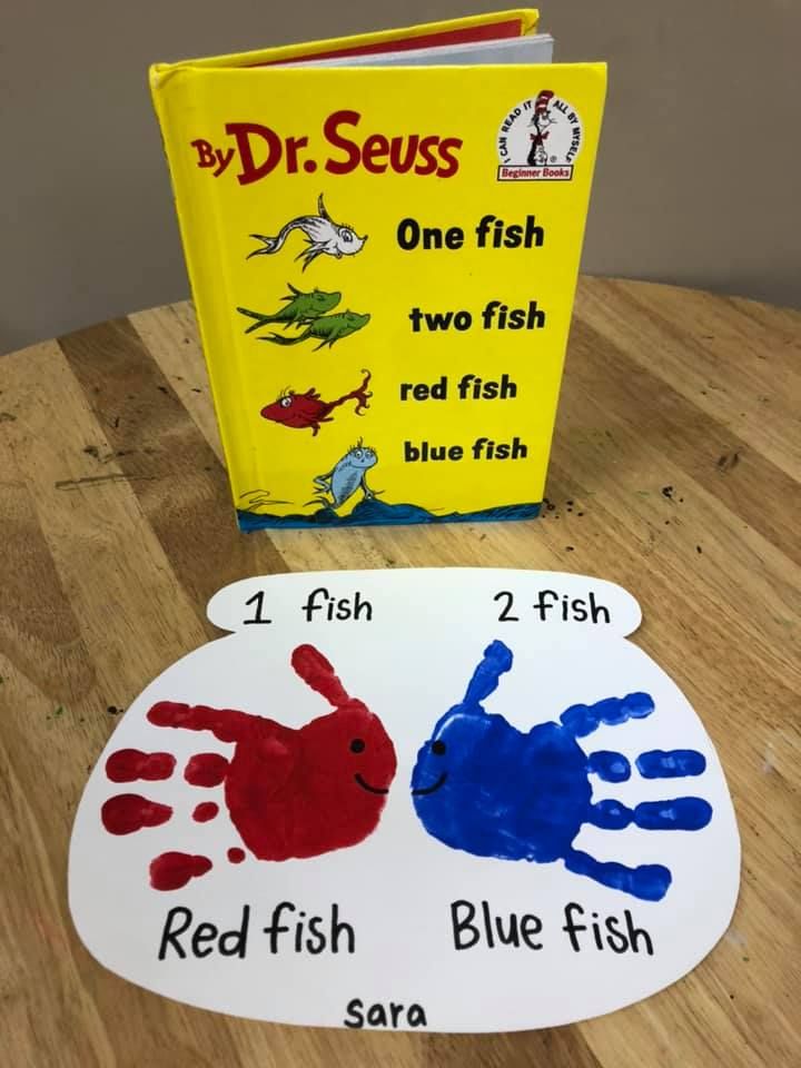 the dr seuss one fish, two fish and red fish book on a table