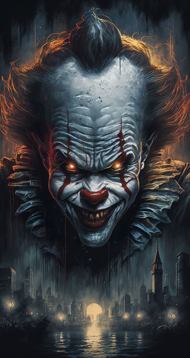 the evil clown from it's movie poster, it looks like he is crying