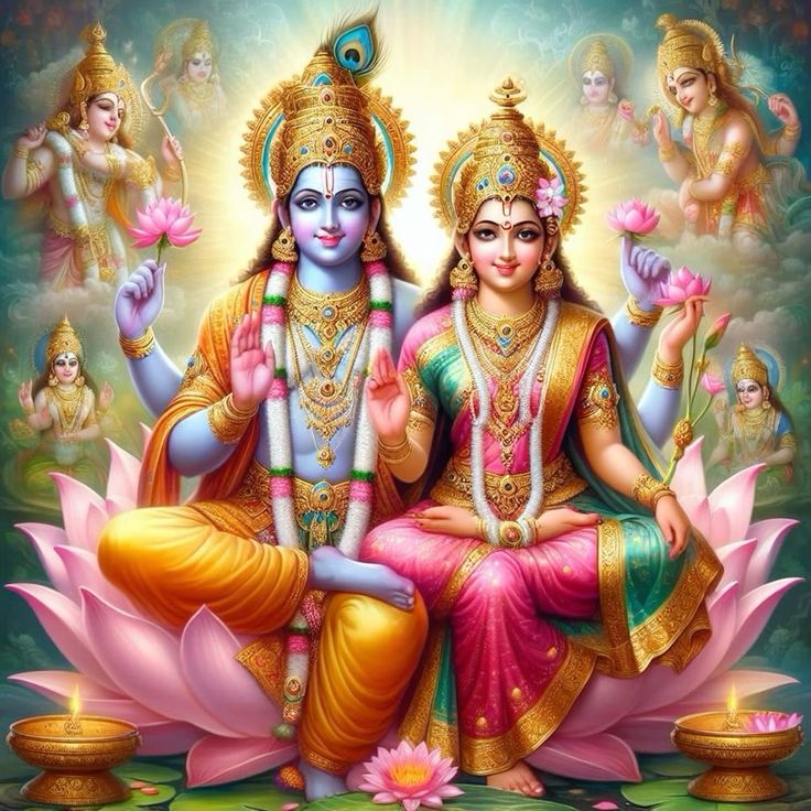 two deities sitting on top of a lotus