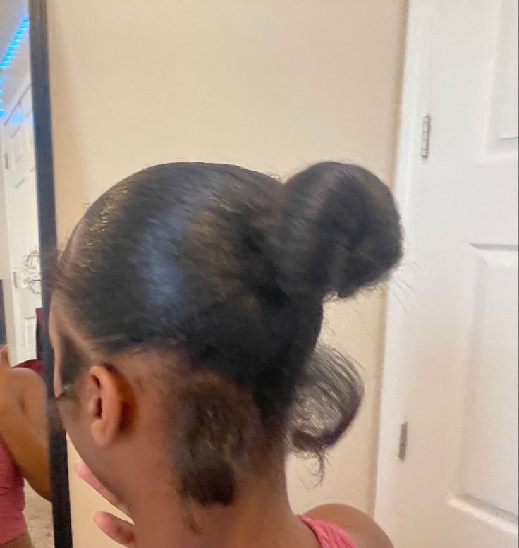 Flat Iron 4c Hair Natural Short, Low Bun 4c Hair, Relaxed 4c Hair, 4c Hair Bun, Short Flat Ironed Natural Hair Black, Bun 4c Hair, 4c Bun, Flat Ironed Hairstyles, Low Bun Short Hair