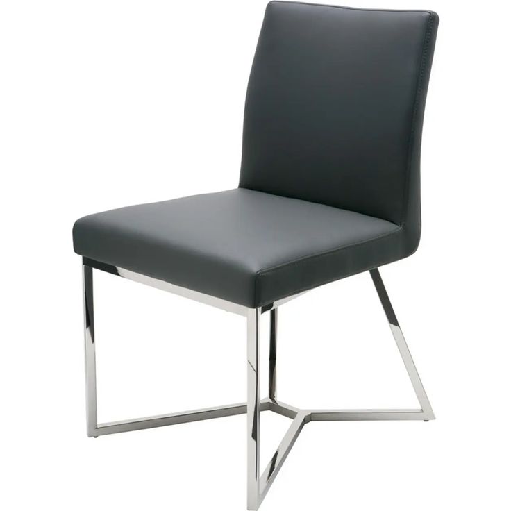 a black leather dining chair with chrome legs