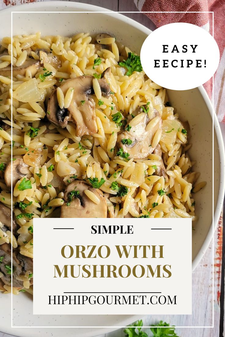 orzo with mushrooms and fresh chopped parsley in a bowl Fall Orzo Recipes, Italian Orzo Recipes, Mushroom And Onion Recipes, Orzo Brussel Sprouts, Orzo And Mushrooms, Mushroom Recipes Sauteed, Orso Pasta Recipes, Mushroom And Orzo Recipes, Orzo Mushroom Recipes