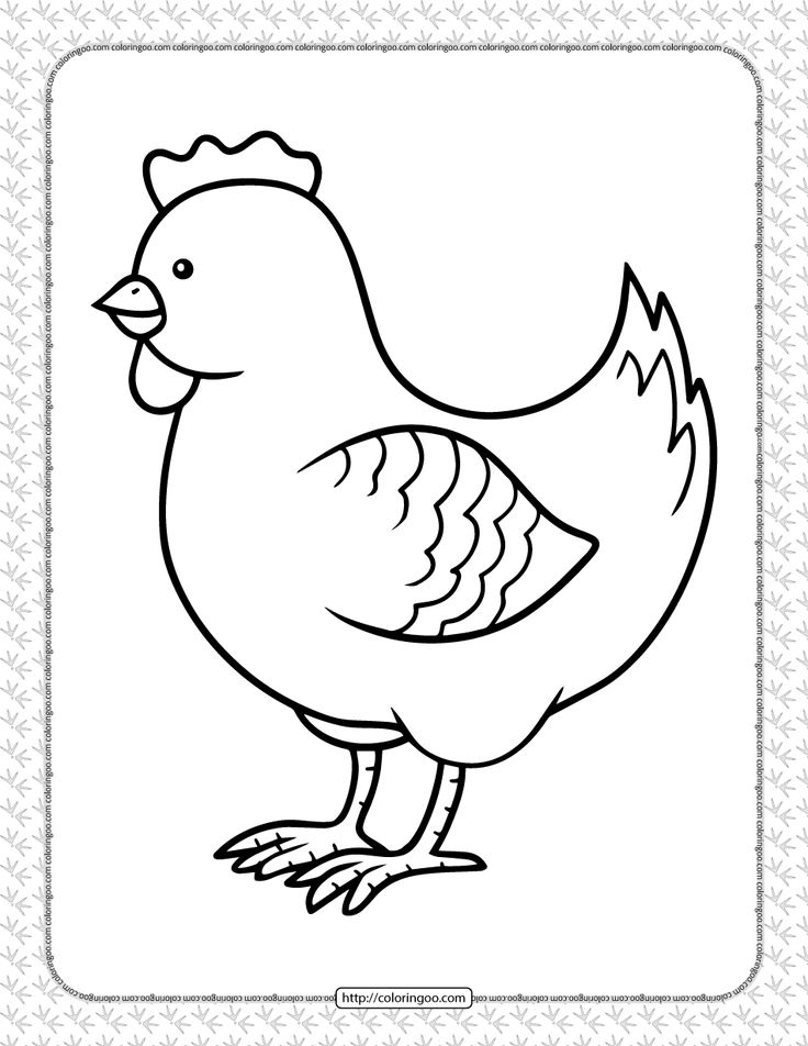 a black and white drawing of a chicken with an outline on the bottom half of it