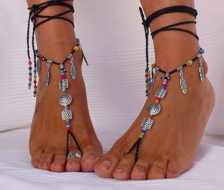 This listing is for a pair of barefoot sandals. Beautiful and unique barefoot sandals with a ethnic vibration. They look great as necklace or on the hands too :) This barefoot sandals make a beautiful combination with the anklet also sold in my shop (as shown in pictures 3, 5 and 7) https://www.etsy.com/listing/603669965 Handmade crocheted with love and care using waxed polyester cord, tibetan silver beads, silver feather, greek ceramic beads and glass beads. The lace is long enough to wrap it 2 Adjustable Bohemian Barefoot Sandals With Toe Loop, Adjustable Bohemian Barefoot Sandals For Party, Bohemian Adjustable Anklets For Party, Bohemian Anklets For Festivals, Bohemian Barefoot Sandals With Toe Loop For Beach, Hippie Ankle Wrap Anklets For Festival, Hippie Toe Ring Anklets For Festivals, Bohemian Barefoot Sandals For Party, Bohemian Toe Loop Barefoot Sandals For Festivals