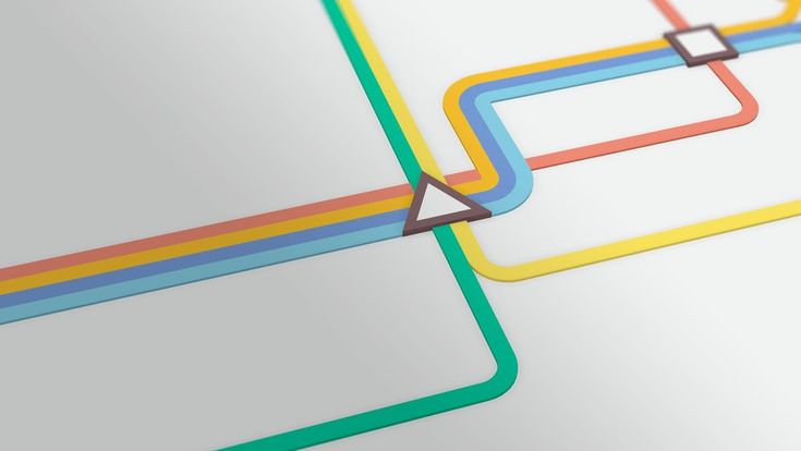 a close up view of a subway map with arrows pointing in different directions and colors