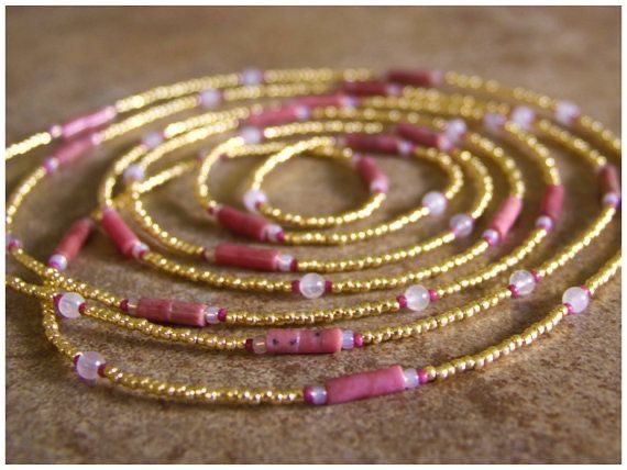 Gold Waist Beads, Waist Jewelry, Belly Jewelry, Waist Beads, Rose Quartz Gemstone, Pink Glass, Bead Designs, Pretty Jewellery, Jewelry Making Beads