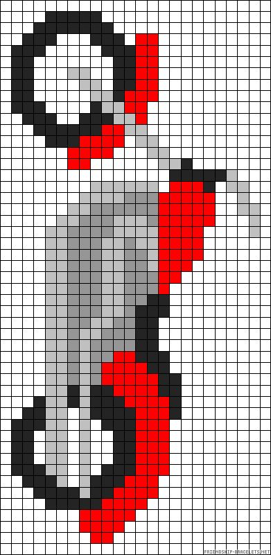 a cross stitch pattern with a woman's face in black and white, red and gray