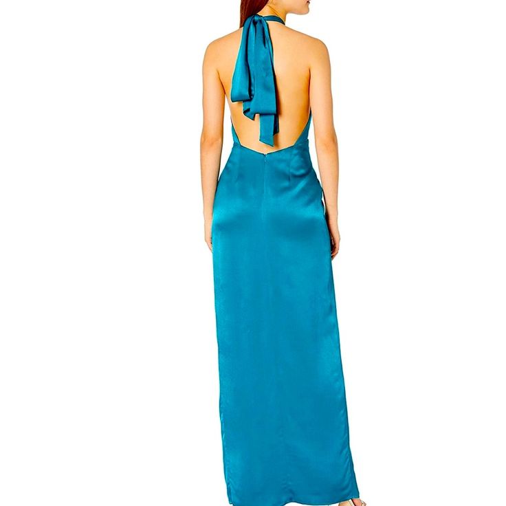 Abs Allen Schwartz Halter Gown With Exposed Back In Rayon Satin. Color Is Peacock. Never Worn With Original Tags. No Imperfections.. I Will Steam The Dress With A Professional Steamer For You Before I Ship! Satin Maxi Dress With Back Opening For Cocktail, Floor-length Satin Dinner Dresses, Silk Party Gown With Tie Back, Satin Tie Back Maxi Dress For Cocktail, Blue Satin Dress With Back Opening, Cocktail Satin Maxi Dress With Tie Back, Blue Floor-length Evening Dress With Back Opening, Blue Satin Maxi Length Dress, Blue Formal Maxi Dress With Back Opening