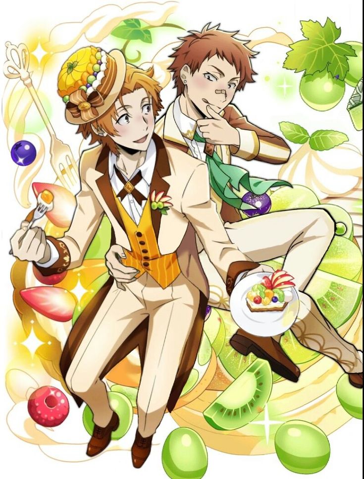 two people dressed in fancy clothing and hats, one is holding an apple while the other holds