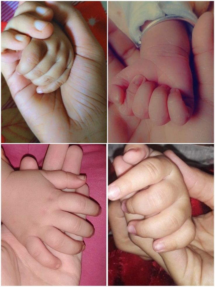 four different pictures of hands and fingers with one baby's hand holding the other