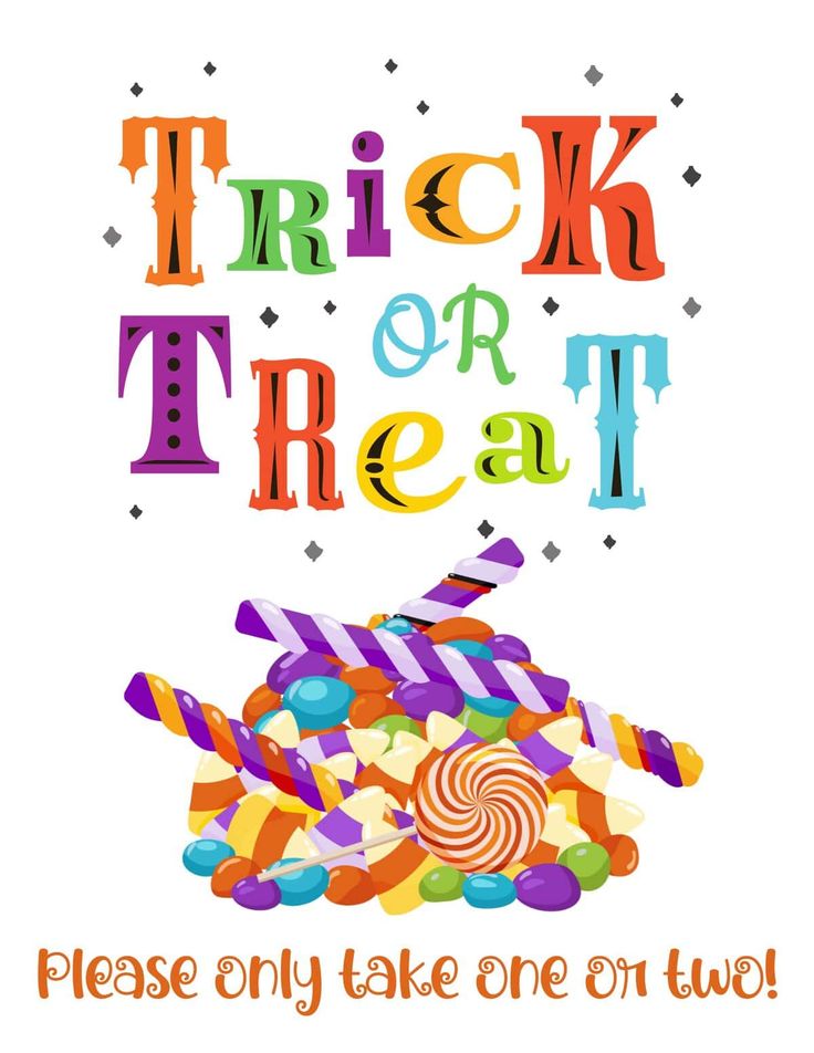 a trick or treat poster with candies and lollipops