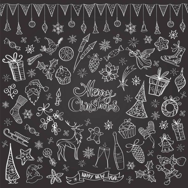 christmas doodles on a chalkboard background royalty