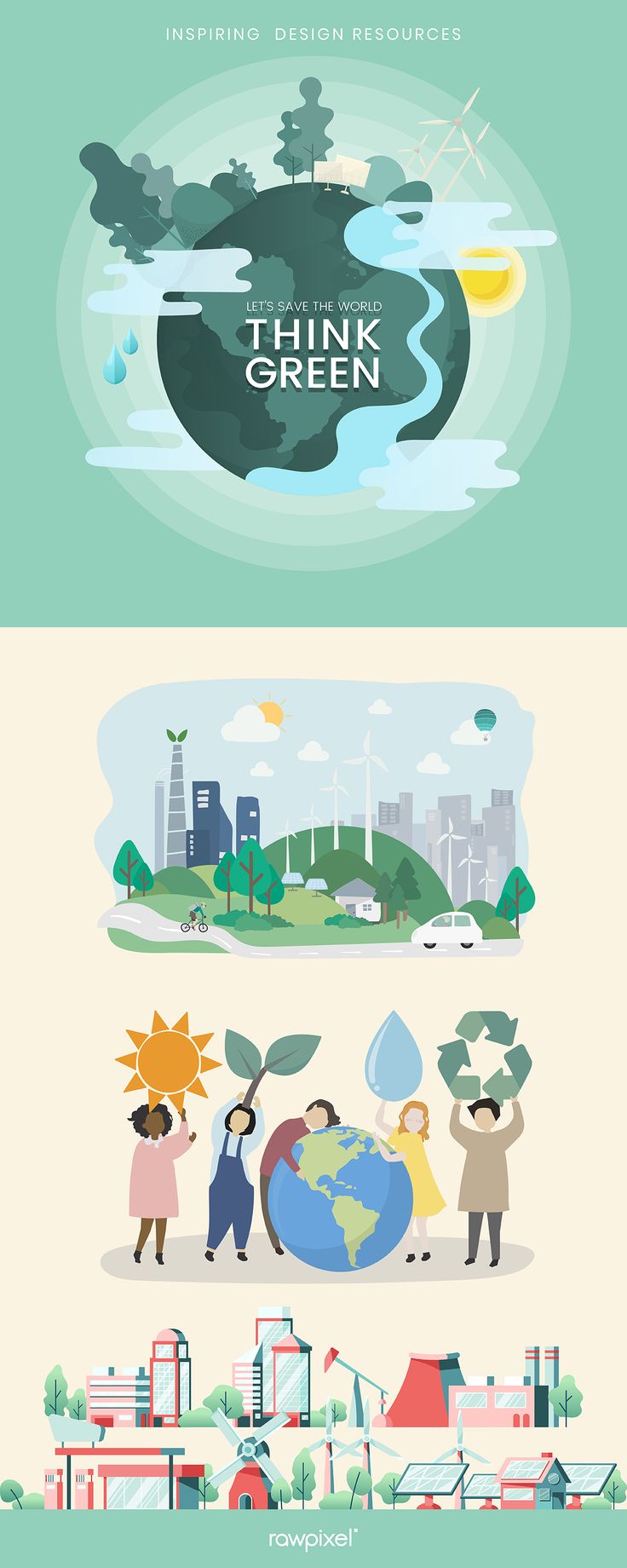 two different banners with children playing in the park and an image of a green planet