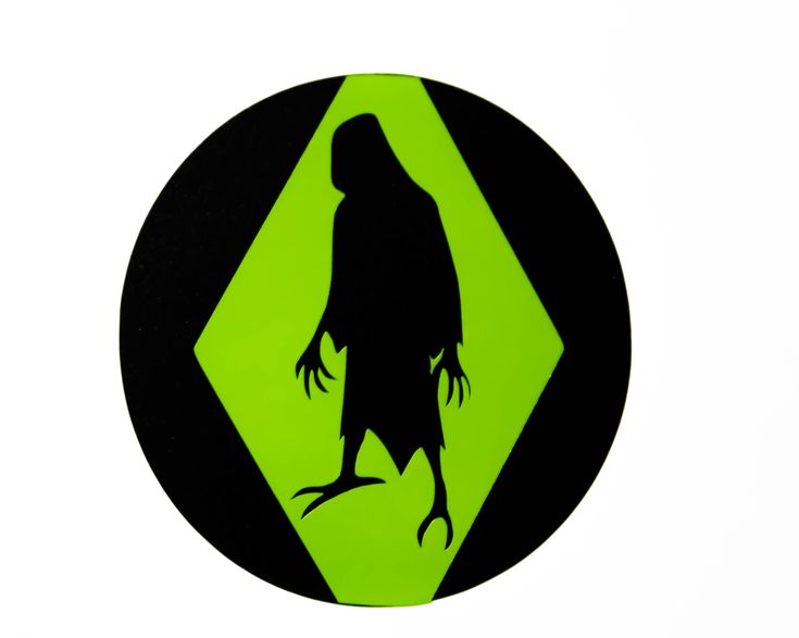 a green and black sign with a bird on it