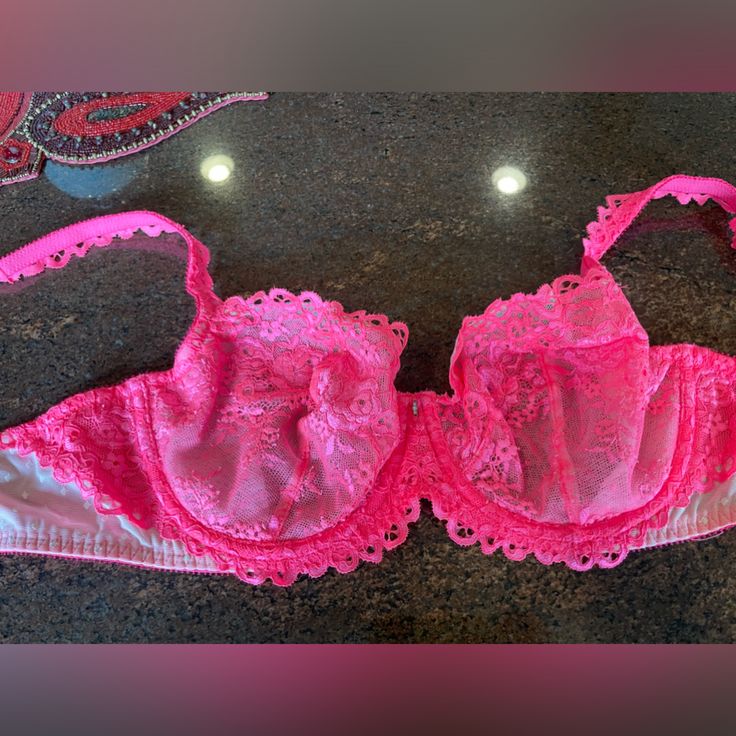 Victoria’s Secret Bra. Never Worn. 36d Elegant Pink Summer Bra, Pink Underwire Bra For Party, Party Pink Bra With Lace Trim, Pink Lace Bra With Lace Trim, Fitted Pink Bra, Pink Fitted Underwire Bra, Fitted Pink Underwire Bra, Pink Lace Feminine Bra, Feminine Pink Lace Bra