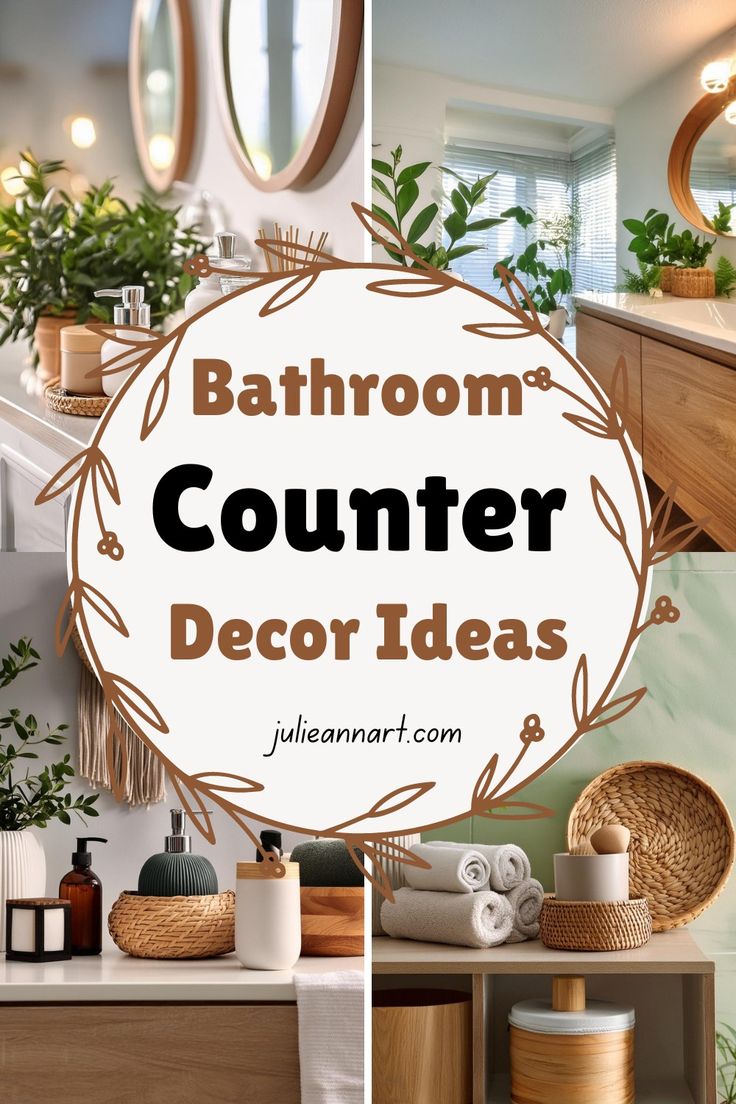 bathroom counter decor ideas with text overlay