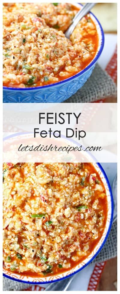 two pictures showing different types of pasta in blue dishes with the words fiesta dip above them