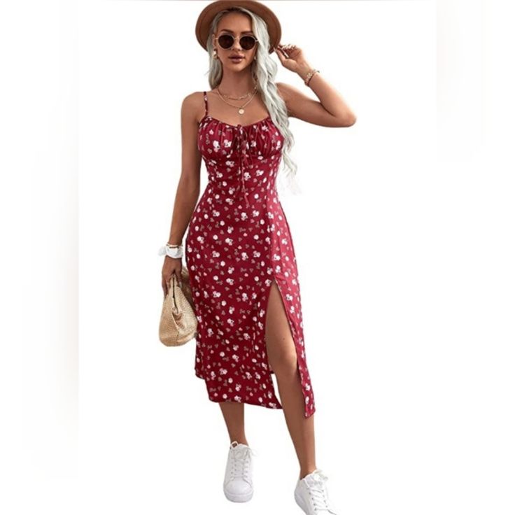 Feature: Sleeveless, Spaghetti Strap, Ruched Front, High Waist, Split Thigh, Floral Print Soft Fabric Has Some Stretch Perfect For Party, Dating, Weekend, Going Out, Holiday, Street, Outdoor And Vacation Model Measurements: Height: 68.9 Inch, Bust: 32.7 Inch, Waist: 23.6 Inch, Hips: 35 Inch. Wear: S Bohomeian Dresses, Summer Dress Inspo Aesthetic, How To Style A Floral Dress, Outfits Verano 2022, Summer Dress Ideas Casual, Pretty Outfits Casual, Cute Dresses Casual Classy, Floral Dress Outfit Ideas, Floral Dress Aesthetic