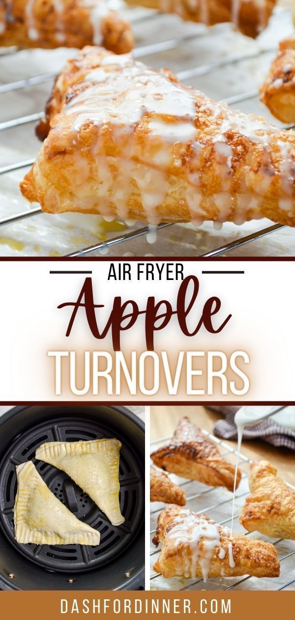 air fryer apple turnoverers with cinnamon glaze on top and the words, air fryer apple turnoverers