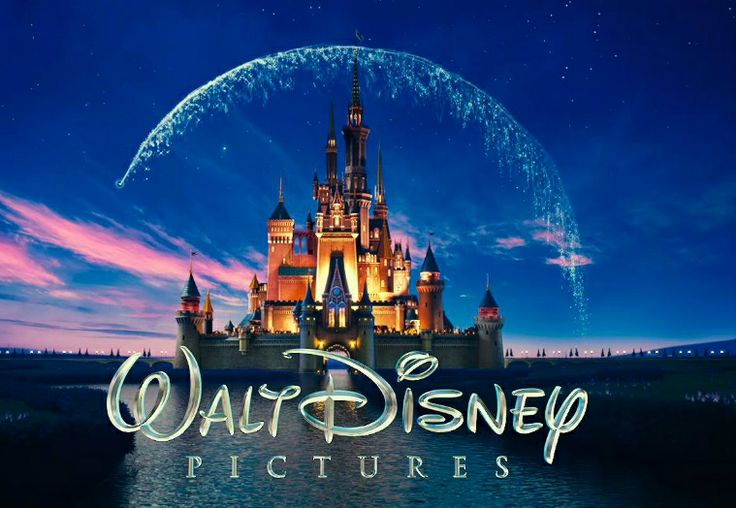 the logo for walt pictures is shown in front of an image of a castle at night