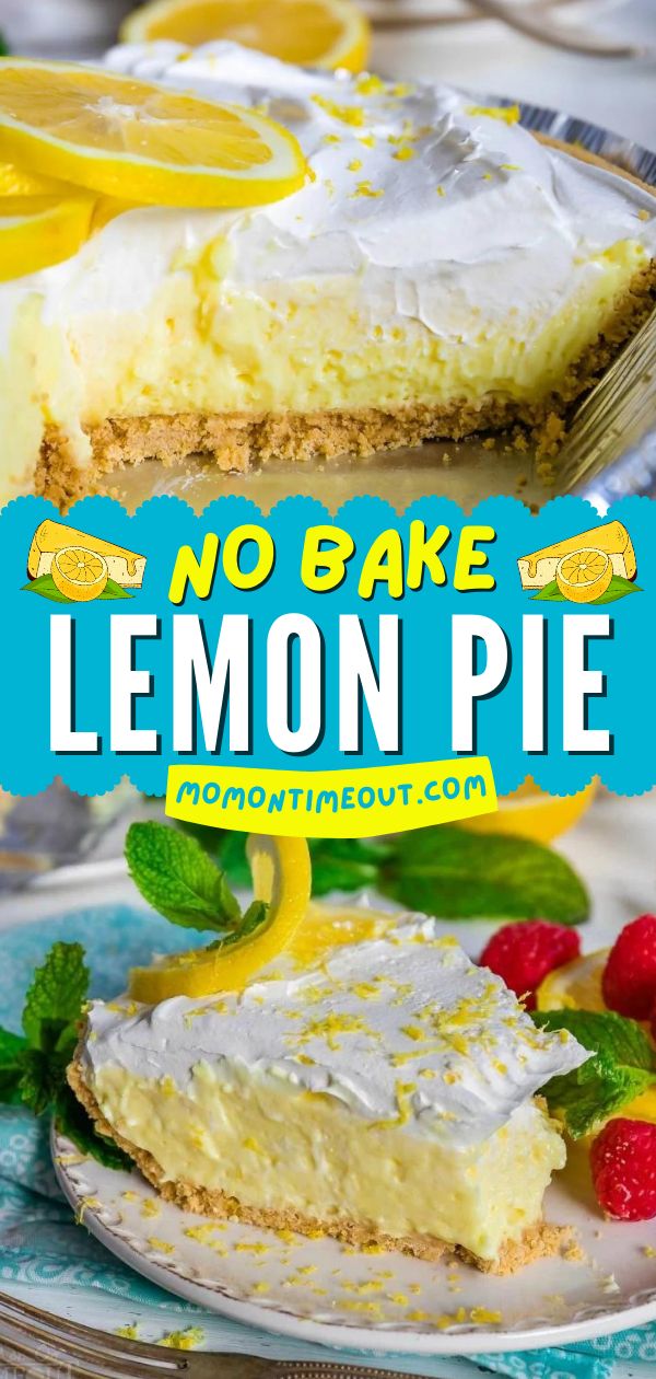 This lemon pie recipe is a no-bake summer dessert you don't want to miss! Your 4th of July treats also must have this no-bake pie with graham cracker crust. Paired with a creamy filling and a fresh whipped topping, this easy No Bake Lemon Pie is delicious! Easy Lemon Pie, No Bake Lemon Pie, No Bake Lemon, Whipped Cream Topping, Lemon Pie Recipe, Favorite Pie Recipes, Lemon Pie Filling, Lemon Filling, Lemon Pudding