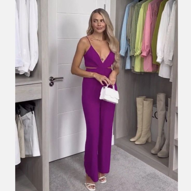 Zara Purple Cutout Knotted Jumpsuit Blogger Favorite Blogger Fav V-Neck Jumpsuit With Knot And Braided Spaghetti Straps. Cut Outs At Waist. Straight Leg. Back Hidden In-Seam Zip Closure. Outer Shell 100% Polyester Lining 100% Polyester Which Has At Least: Outer Shell 40% Rcs-Certified Recycled Polyester Chic V-neck Pantsuit For Party, Zara Jumpsuits And Rompers For Spring Night Out, Purple Fitted Jumpsuits And Rompers For Formal Occasions, Spring Party Pantsuit With V-neck, Fitted Purple Jumpsuits And Rompers For Formal Occasions, Fitted Purple Jumpsuit For Formal Occasions, Zara Jumpsuits And Rompers For Night Out In Summer, Elegant Sleeveless Purple Jumpsuits And Rompers, Elegant Purple Jumpsuits And Rompers For Party