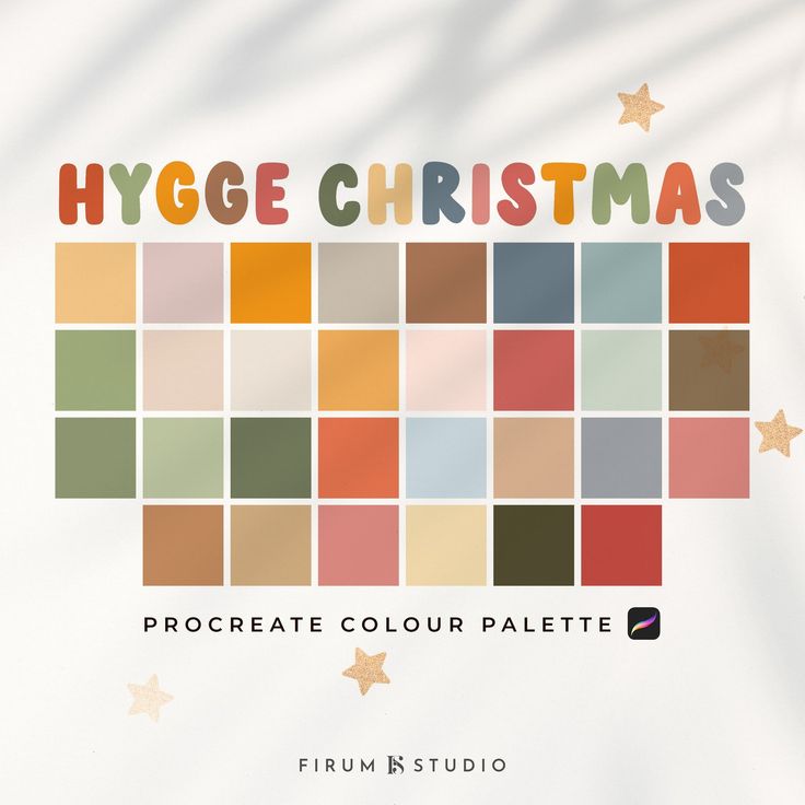 a poster with the words hygge christmas in multi - colored squares and stars