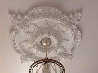 a chandelier hanging from the ceiling in a room with white walls and ceilings