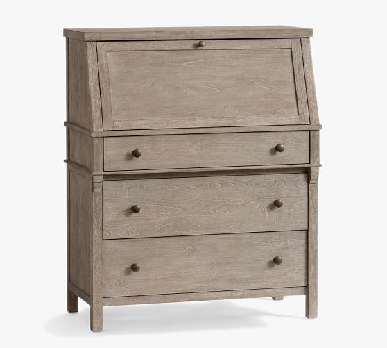 a wooden dresser with two drawers on it