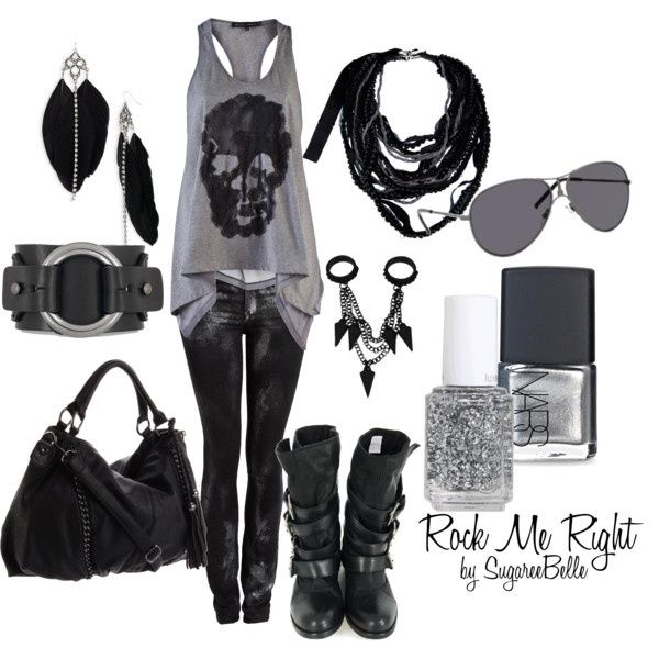 Super cute but probably wouldn't wear most of the jewelry. Mode Country, Moda Grunge, Rocker Chick, Rock Outfits, Hipster Outfits, Rocker Style, Rocker Chic, Rock Chic, Punk Outfits