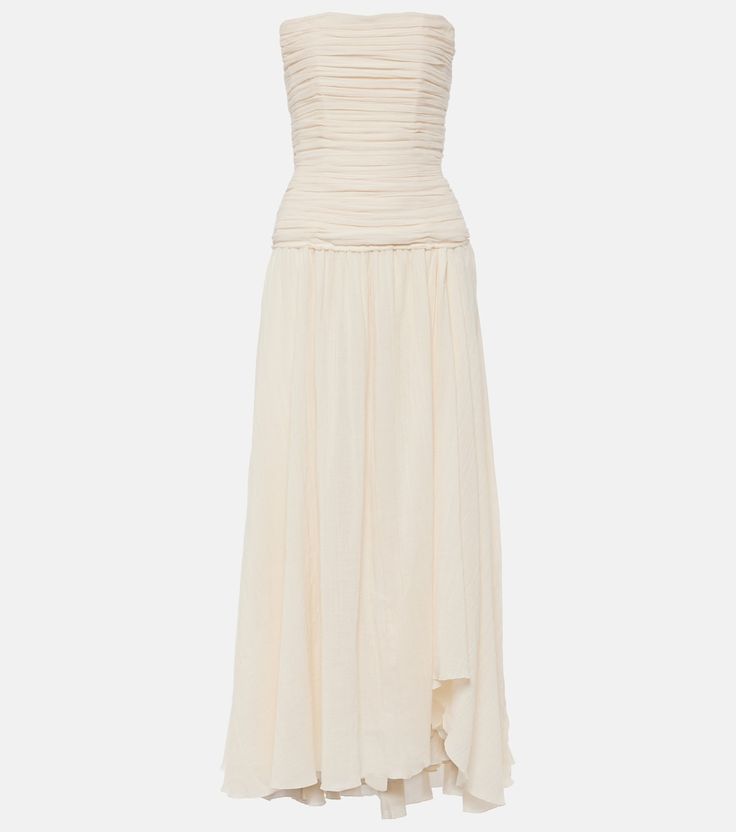 Hightide cotton-blend maxi dress in white - Staud | Mytheresa Wedding Second Look Dress, White Summer Bridesmaid Dress, Rehersal Dinner Dress, Staud Summer Maxi Dress, Staud Fitted Maxi Dress, White Dress Maxi, Fitted White Staud Dress, Elegant White Staud Dress, Elegant White Staud Midi Dress